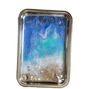 Silver treys with resin art ,handmade unique piece